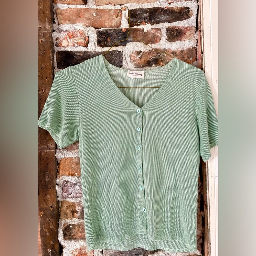 Sarah Arizona Green Button-Down Shirt, Short Sleeve Cardigan, 2000s vintage